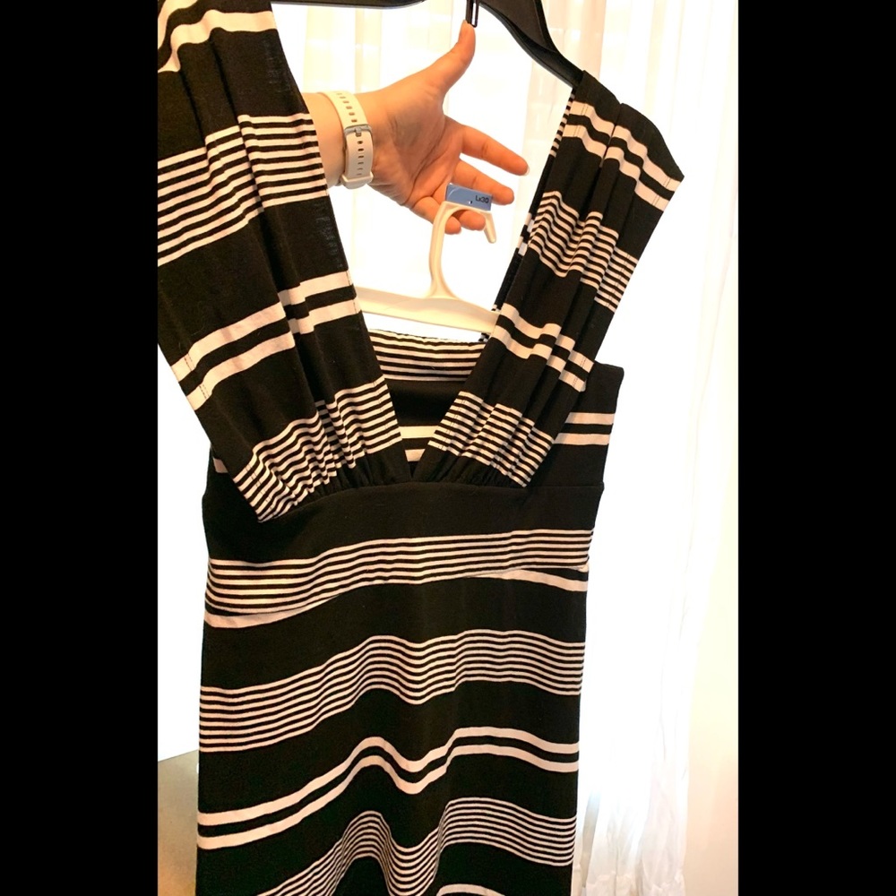 Black and white stripe, knee length summer dress, size Medium